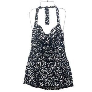 NWT Catalina Retro Ruched Swim Dress Black & White Swirls Women’s Size 8 Modest